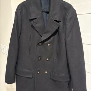 RALPH LAUREN Peacoat 46L Wool Blend Double Breasted Coat Mens